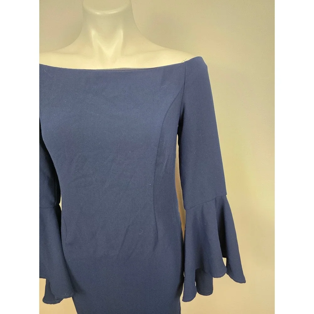 Bardot Navy Blue Off the Shoulder Bell Sleeve Sheath Dress Size 6 S‎ 36183DB